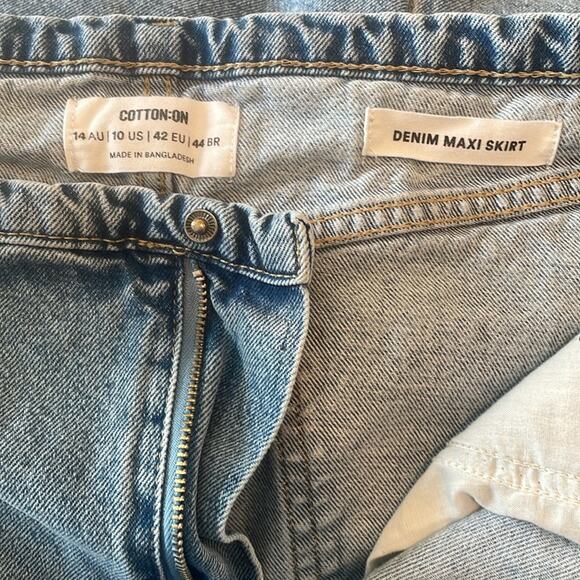 Cotton On Light Blue Denim Maxi Skirt cotton frayed hemline size 10 - Picture 7 of 9